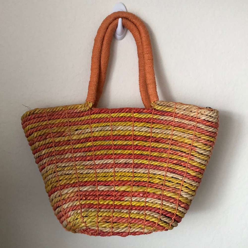 Orange yellow straw summer beach woven handbag handmade Ethiopian